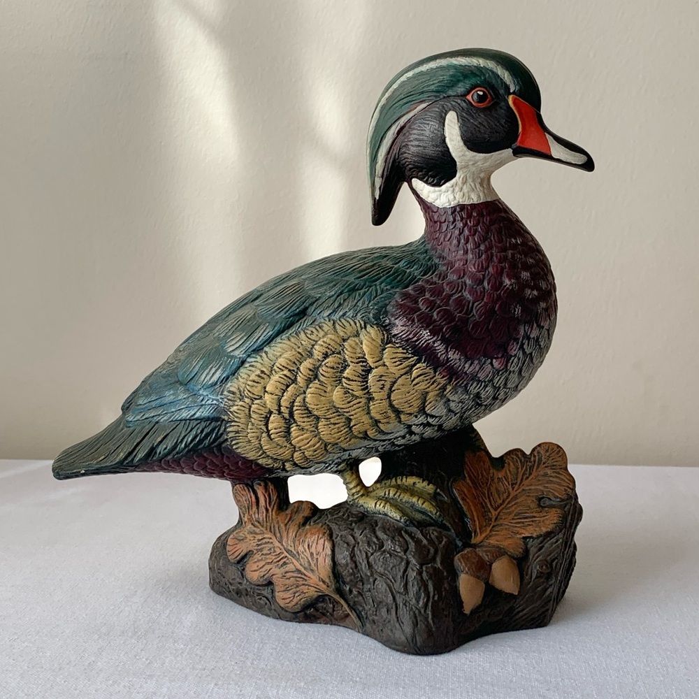 Holland Mold Vintage Painted Ceramic Wood Duck Drake Statue Figurine Cabin Decor